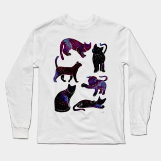 Galaxy Cats Pattern - Black Long Sleeve T-Shirt